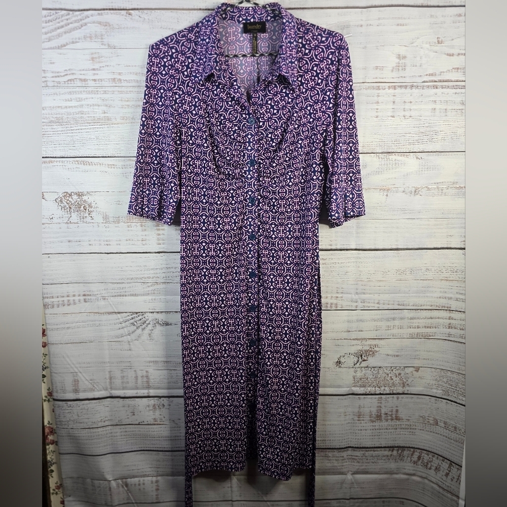 Laundry By Shelli Segal Purple And Blue‎ Geometric Knee Length Dress Size 12